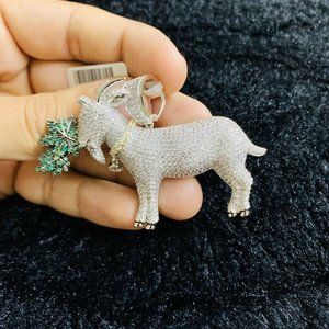 14k White Gold Finish GOAT Eating Leaves Pendant